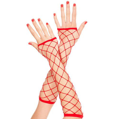 Big Diamond Net Fingerless Arm Warmers Lingerie Music Legs Red One Size