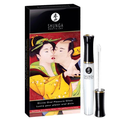 Divine Oral Pleasure 3-in-1 Lip Gloss Sexual Enhancers Shunga Strawberry Sparkling Wine 0.33 fl. Oz