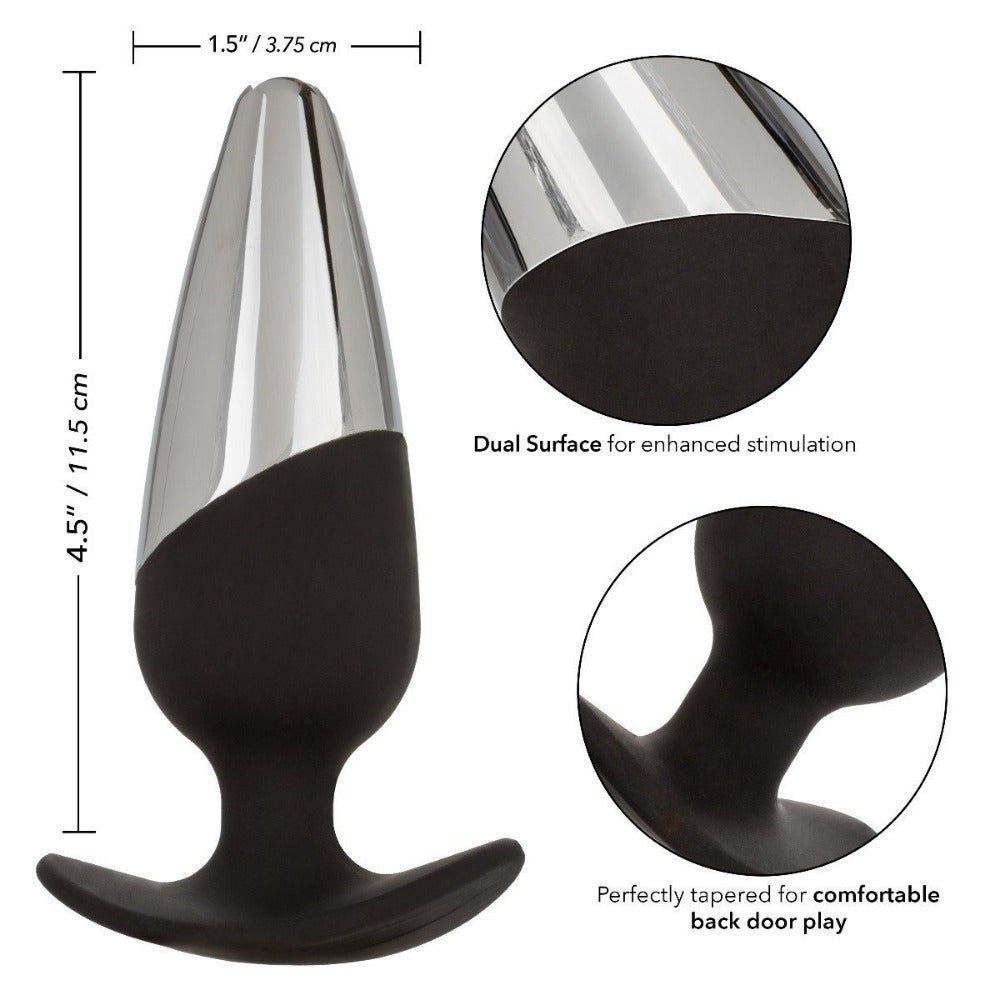 Executive EZ Grip Silicone Butt Plug Anal Toys California Exotic Novelties Black/Silver Medium