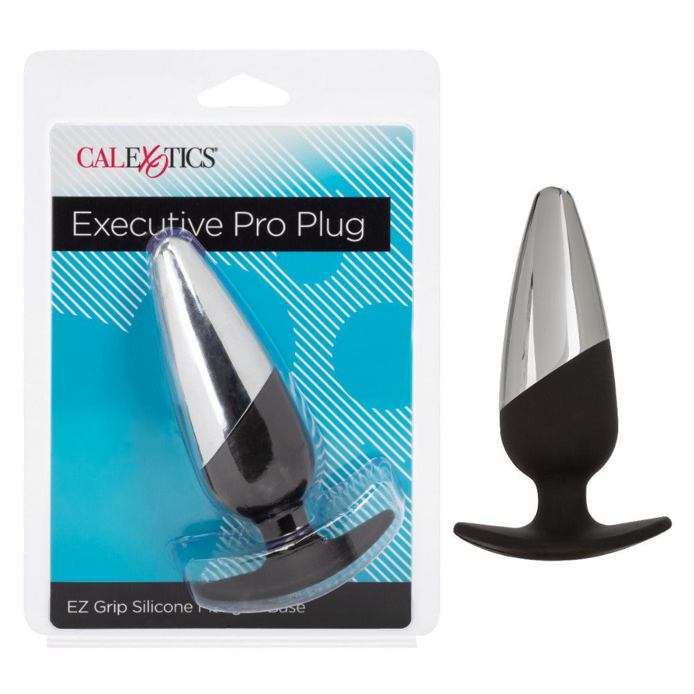 Executive EZ Grip Silicone Butt Plug Anal Toys California Exotic Novelties Black/Silver Large