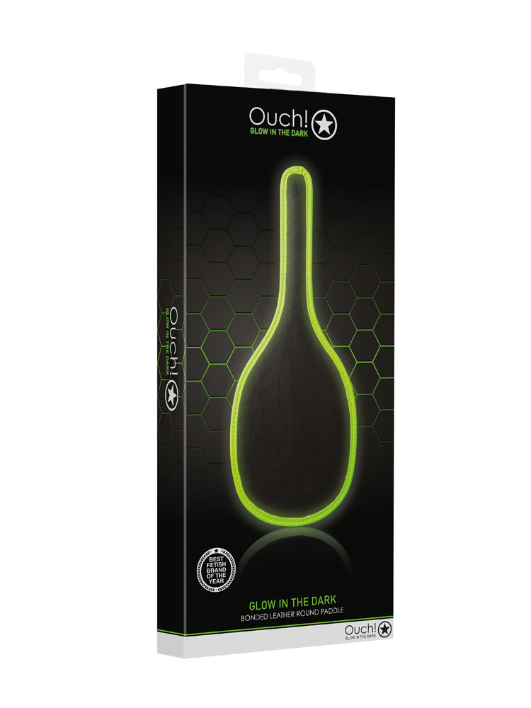 OUCH! Glow In The Dark Round Paddle Bondage & Fetish Shots America Green/Black