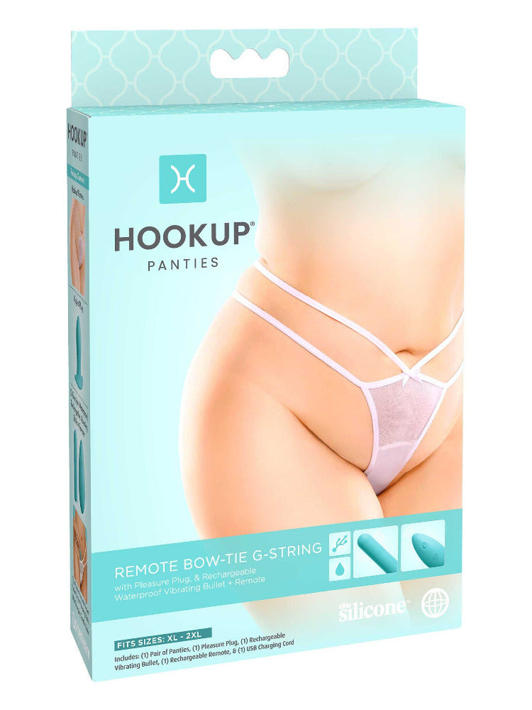 Hookup Remote Bow Tie G-String Panty Set More Toys Pipedream Products White/Blue XL-XXL