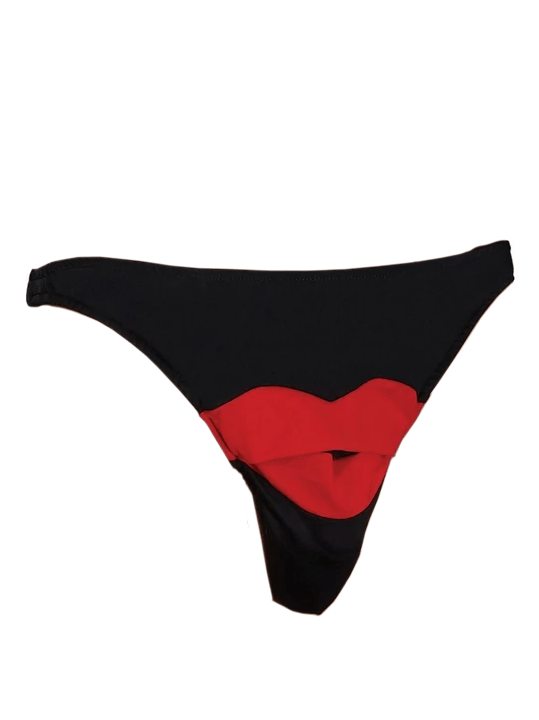 Men’s Novelty Hot Lips Peek-A-Boo Bikini Lingerie Male Power One Size Black/Red