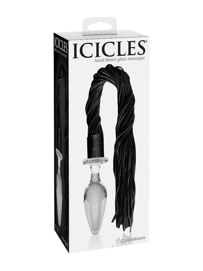Icicles No. 49 Glass Butt Plug & Flogger Anal Toys Pipedream Products Clear/Black