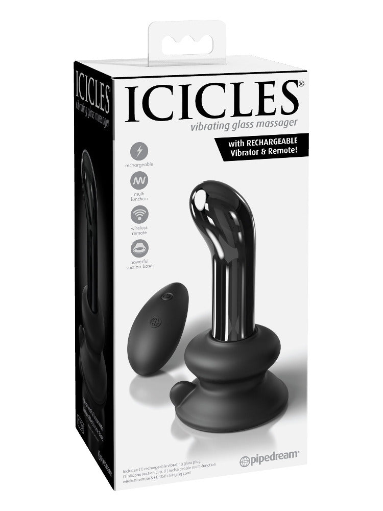 Icicles No. 84 Vibrating Glass Butt Plug Vibrators Pipedream Products Black