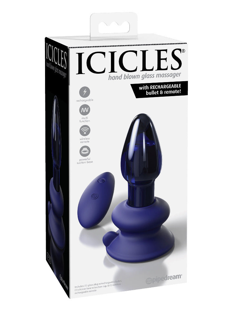 Icicles No. 85 Vibrating Glass Butt Plug Vibrators Pipedream Products Blue