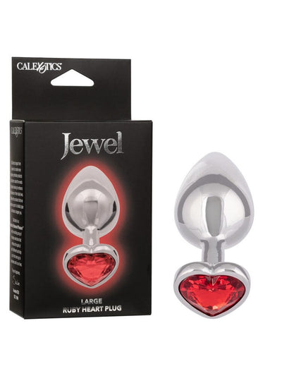 Jewel Ruby Heart Gem Metallic Butt Plug Anal Toys CalExotics Red Large