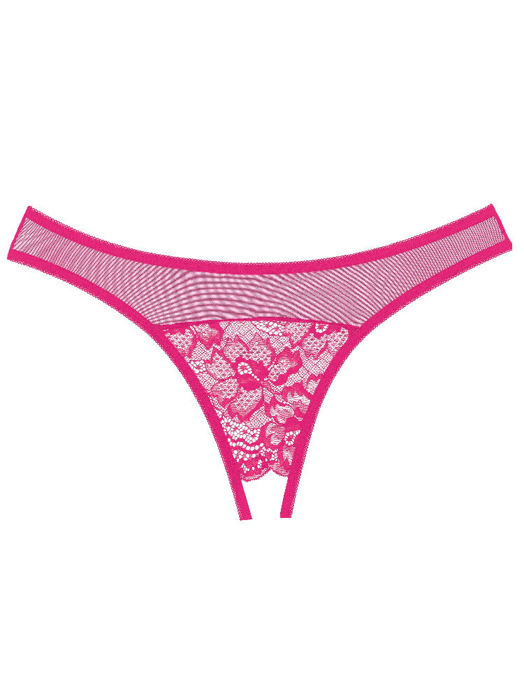 Adore Just A Rumor Crotchless Lace Panty Lingerie Allure Lingerie Hot Pink