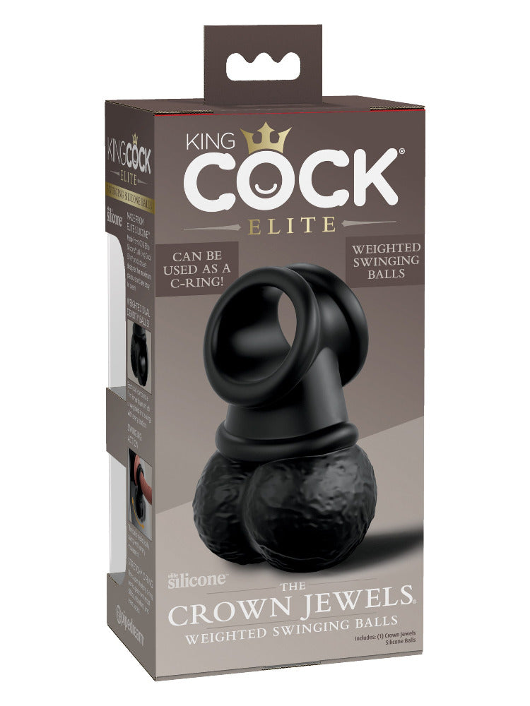 King Cock Elite Swinging Crown Jewel C-Ring More Toys Pipedream Products Black