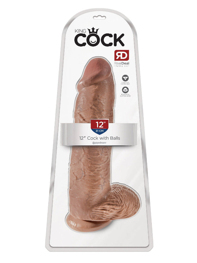 King Cock Realistic Dildo with Balls Dildos Pipedream Products Tan 12"