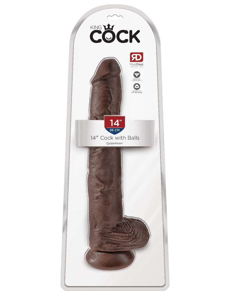 King Cock Realistic Dildo with Balls Dildos Pipedream Products Dark 14"
