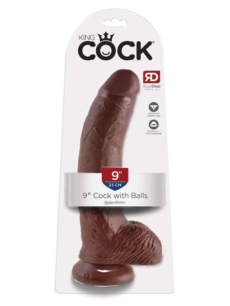 King Cock Realistic Dildo with Balls Dildos Pipedream Products Dark 9"