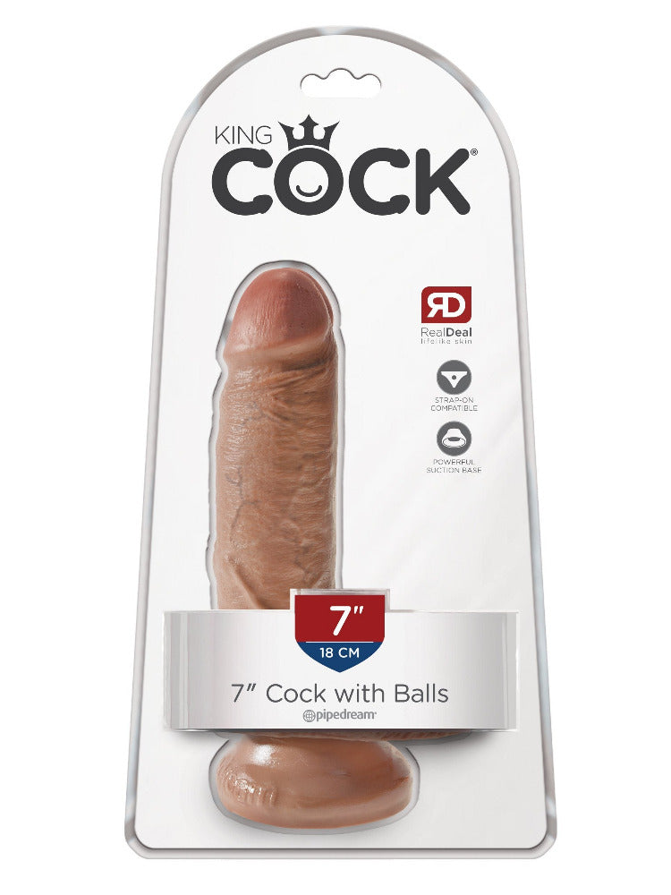 King Cock Realistic Dildo with Balls Dildos Pipedream Products Tan 7"