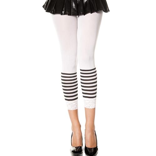 Stripes and Lace Opaque Capri Leggings Lingerie Music Legs Black/White One Size