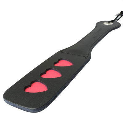 Leather Heart Impression Bondage Paddle Bondage & Fetish Sportsheets International Black/Red