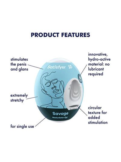 Satisfyer Savage Masturbator Egg (Single) Masturbators Satisfyer Light Blue