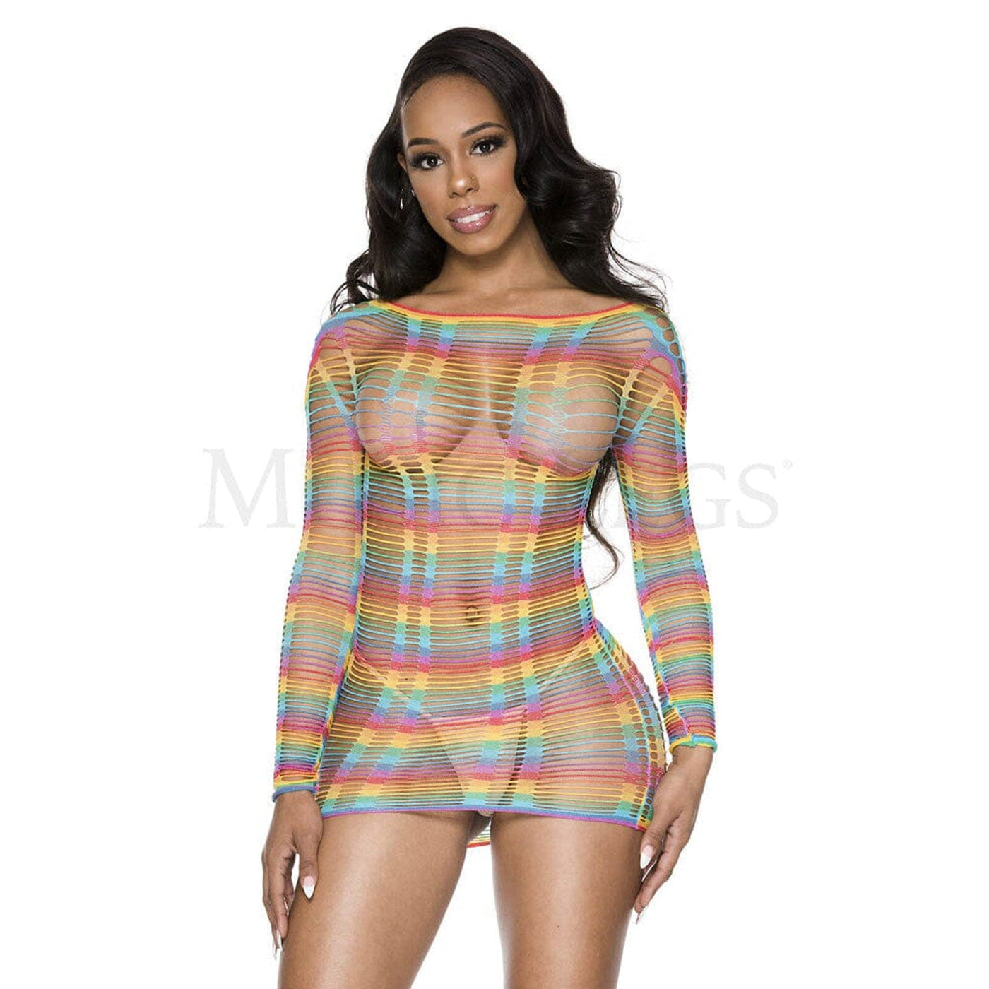 Multi Net Rainbow Stripes Mini Dress