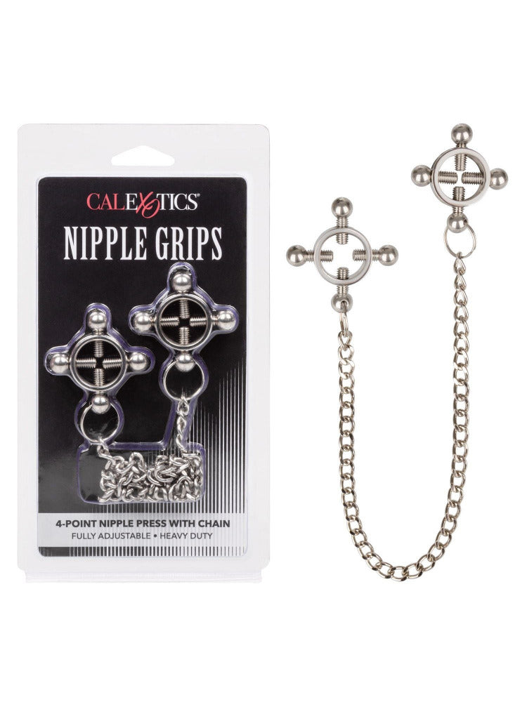 Nipple Grips Chained 4-Point Nipple Clamps Bondage & Fetish CalExotics Silver
