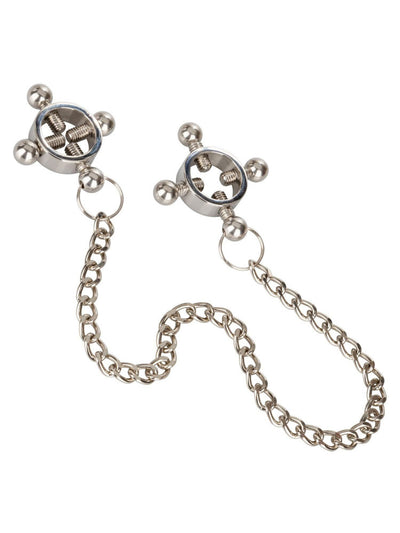 Nipple Grips Chained 4-Point Nipple Clamps Bondage & Fetish CalExotics Silver
