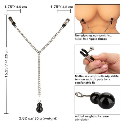 Nipple Play Weighted Dual Tier Clamps Bondage & Fetish CalExotics Silver/Black
