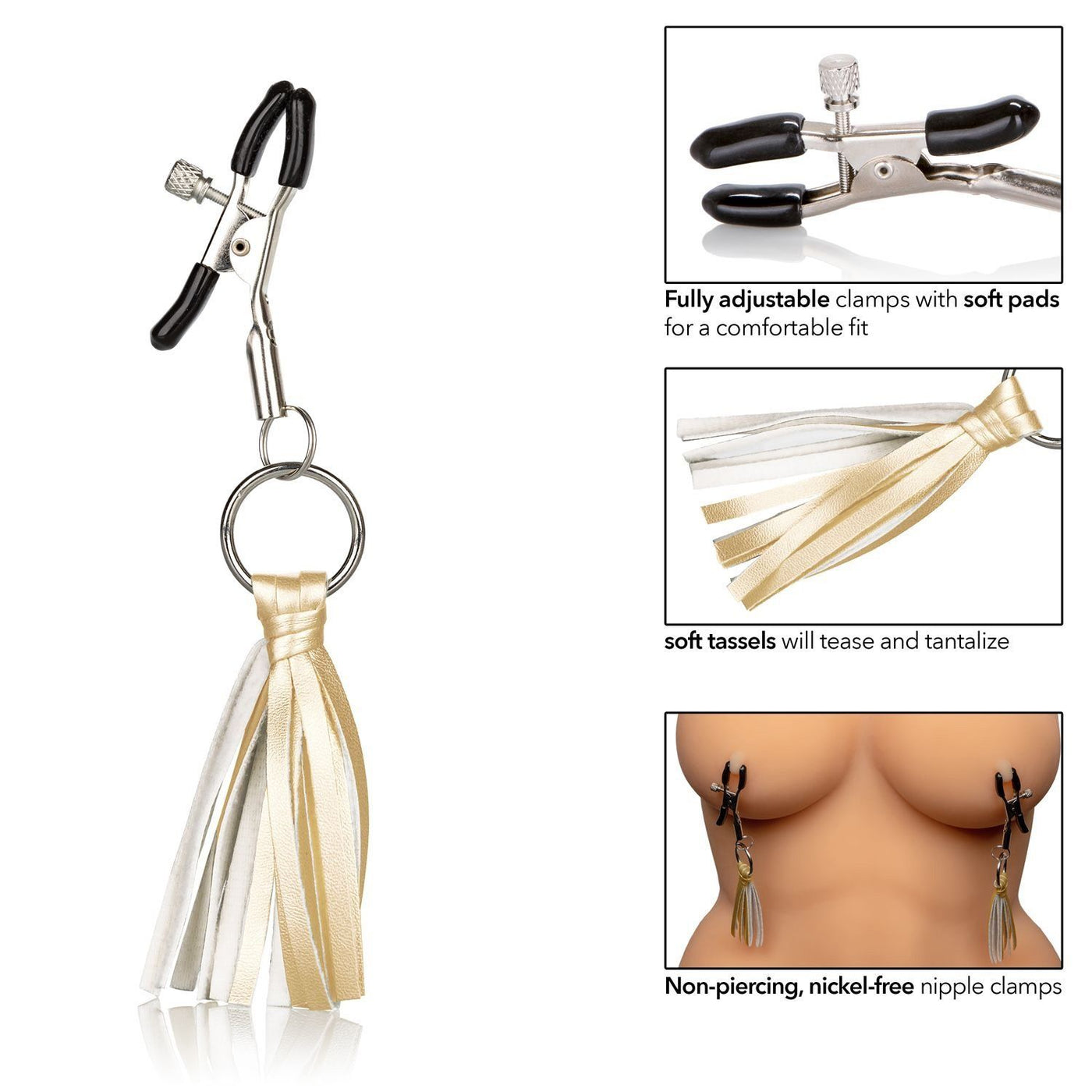 Nipple Play Adjustable Tassel Nipple Clamps Bondage & Fetish CalExotics Gold