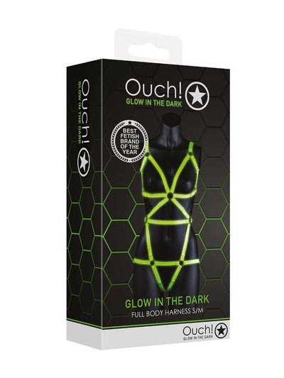 OUCH! Glow In The Dark Full Body Harness Bondage & Fetish Shots America Green/Black