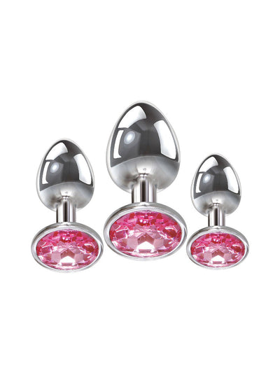 Adam & Eve Pink Gem Metal Anal Plug Set Anal Toys Evolved Novelties Silver/Pink