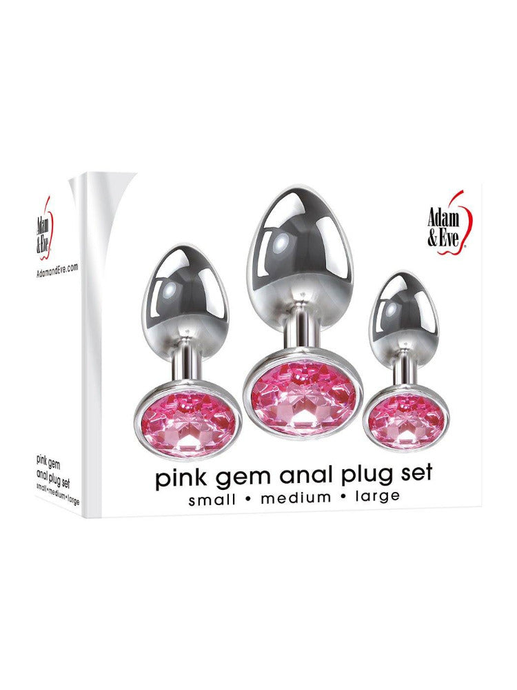 Adam & Eve Pink Gem Metal Anal Plug Set Anal Toys Evolved Novelties Silver/Pink