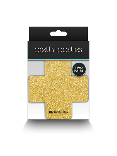 Pretty Pasties Glitter Cross Nipple Covers Lingerie NS Novelties Black/Gold