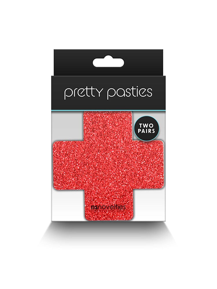 Pretty Pasties Glitter Cross Nipple Covers Lingerie NS Novelties Red/Silver