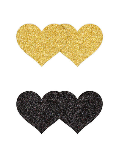 Pretty Pasties Glitter Hearts Nipple Covers Lingerie NS Novelties Black/Gold