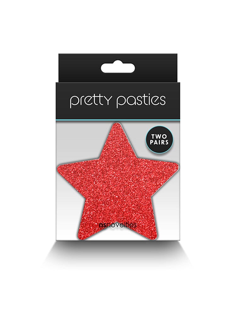Pretty Pasties Glitter Stars Nipple Covers Lingerie NS Novelties Red/Silver