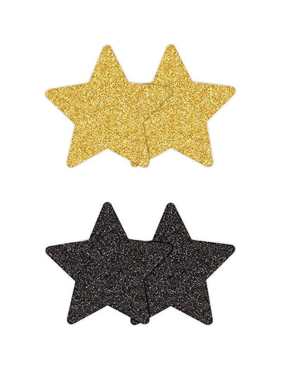 Pretty Pasties Glitter Stars Nipple Covers Lingerie NS Novelties Black/Gold
