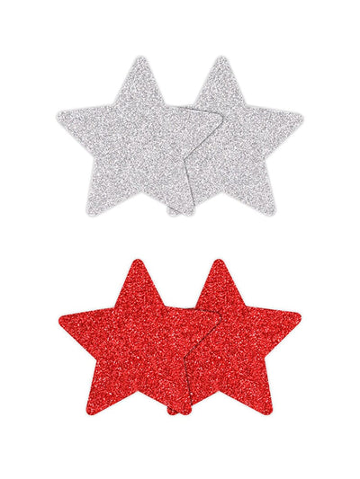 Pretty Pasties Glitter Stars Nipple Covers Lingerie NS Novelties Red/Silver