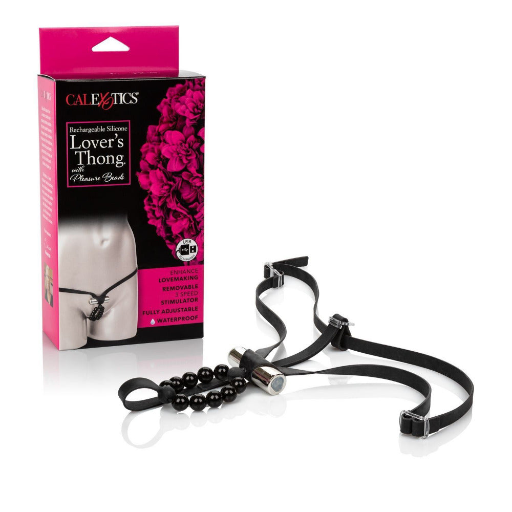Silicone Lover’s Thong with Pleasure Beads More Toys CalExotics Black