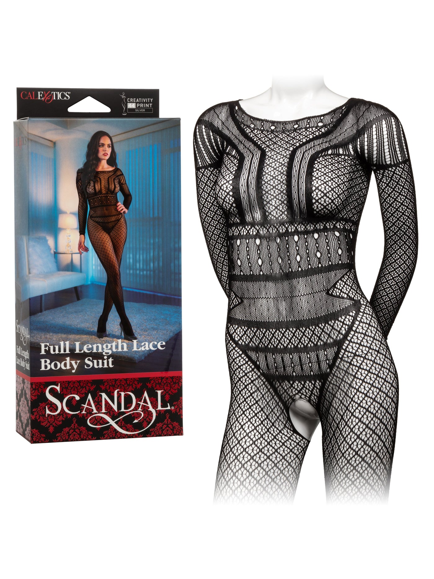 Scandal Full Length Crotchless Body Suit Lingerie CalExotics Black One Size