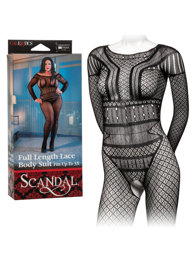 Scandal Full Length Crotchless Body Suit Lingerie CalExotics Black One Size Plus