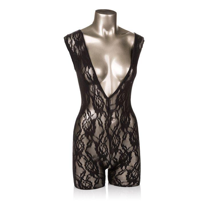 Scandal Lace Plunge Crotchless Body Suit Lingerie CalExotics Black One Size