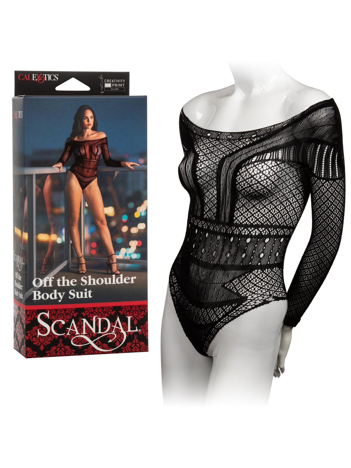 Scandal Off The Shoulder Lace Body Suit Lingerie CalExotics Black One Size