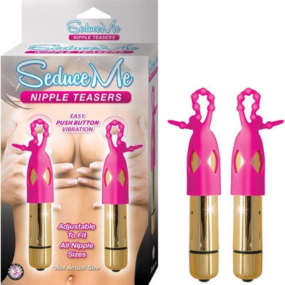 Seduce Me Vibrating Silicone Nipple Teasers Bondage & Fetish NassToys Pink/Gold