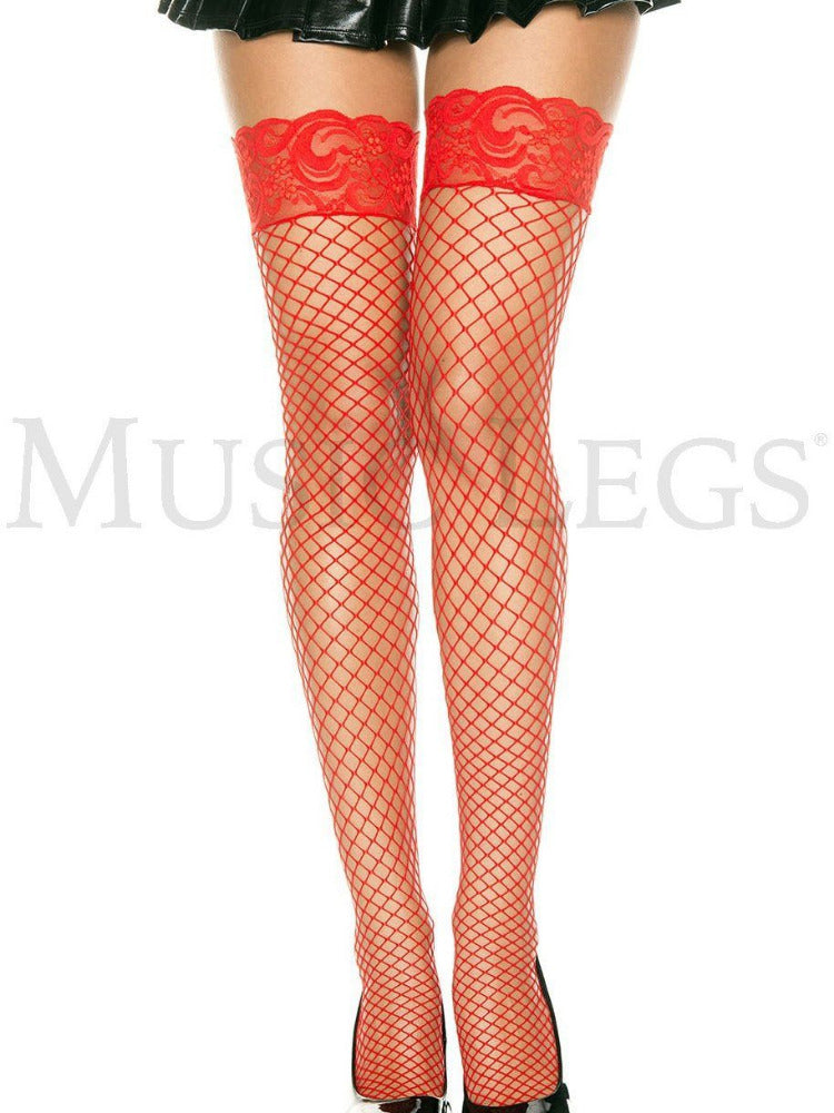 Silicone Lace Top Diamond Net Thigh Highs Lingerie Music Legs One Size Red 