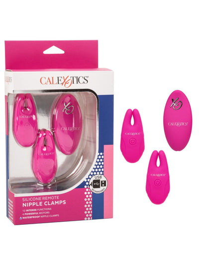 Silicone Rechargeable Remote Nipple Clamps Bondage & Fetish CalExotics Pink