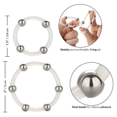 Steel Beaded Silicone Ring Set More Toys CalExotics Clear/Silver