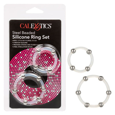 Steel Beaded Silicone Ring Set More Toys CalExotics Clear/Silver