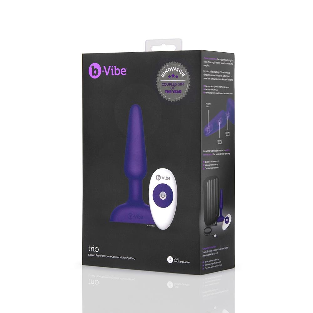 Trio Vibrating Silicone Remote Butt Plug Anal Toys B-Vibe Purple