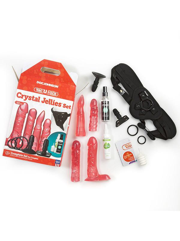 Vac-U-Lock Crystal Jellies Strap-On Set More Toys Pipedream Products Pink