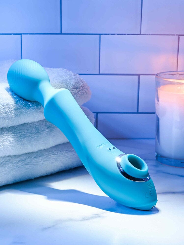 Wanderful Sucker Dual-Ended Wand Massager Vibrators Evolved Novelties Aqua Blue