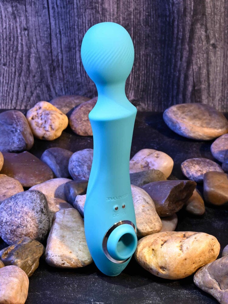 Wanderful Sucker Dual-Ended Wand Massager Vibrators Evolved Novelties Aqua Blue