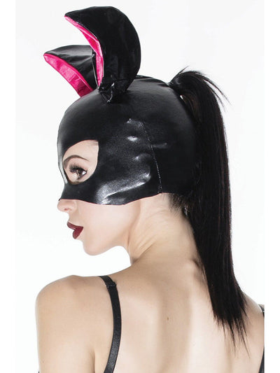 Wet Look Bunny Mask with Gloves Lingerie Coquette International Black/Pink One Size