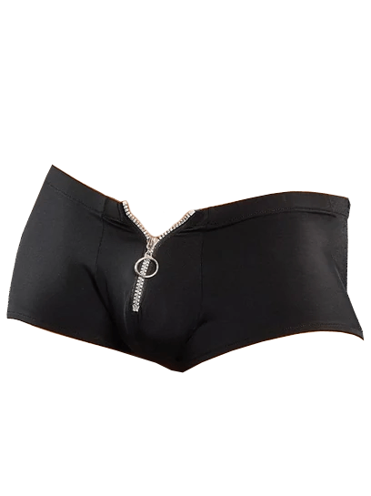Men’s Nylon Spandex Zipper Shorts Lingerie Male Power Black
